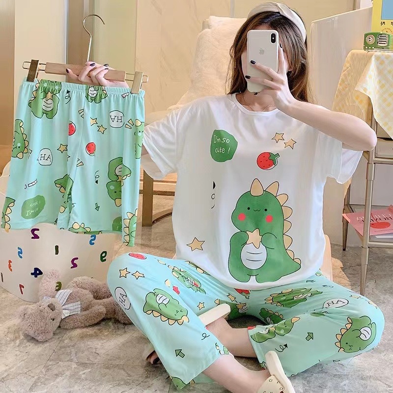 3 in 1 Baju Tidur Piyama Pajama Set Import