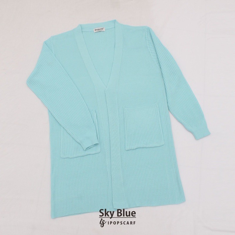 LUMA LONG CARDI | cardigan rajut panjang, soft knit cardigan-SKY BLUE
