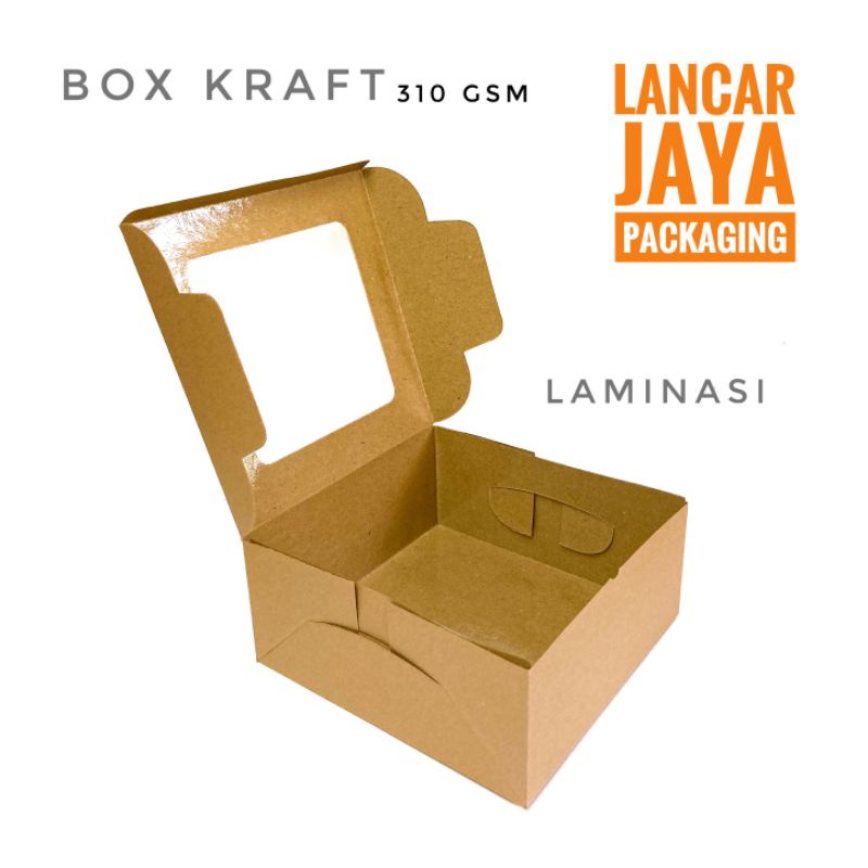 Kotak Kue Cake Box Tart Cupcake Kraft Coklat Window 20x20x10