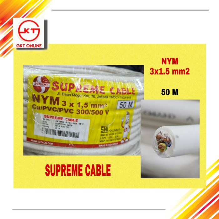 kabel nym 3x1.5mm supreme 50meter / Kabel NYM 3x1.5 50M Supreme Termurah