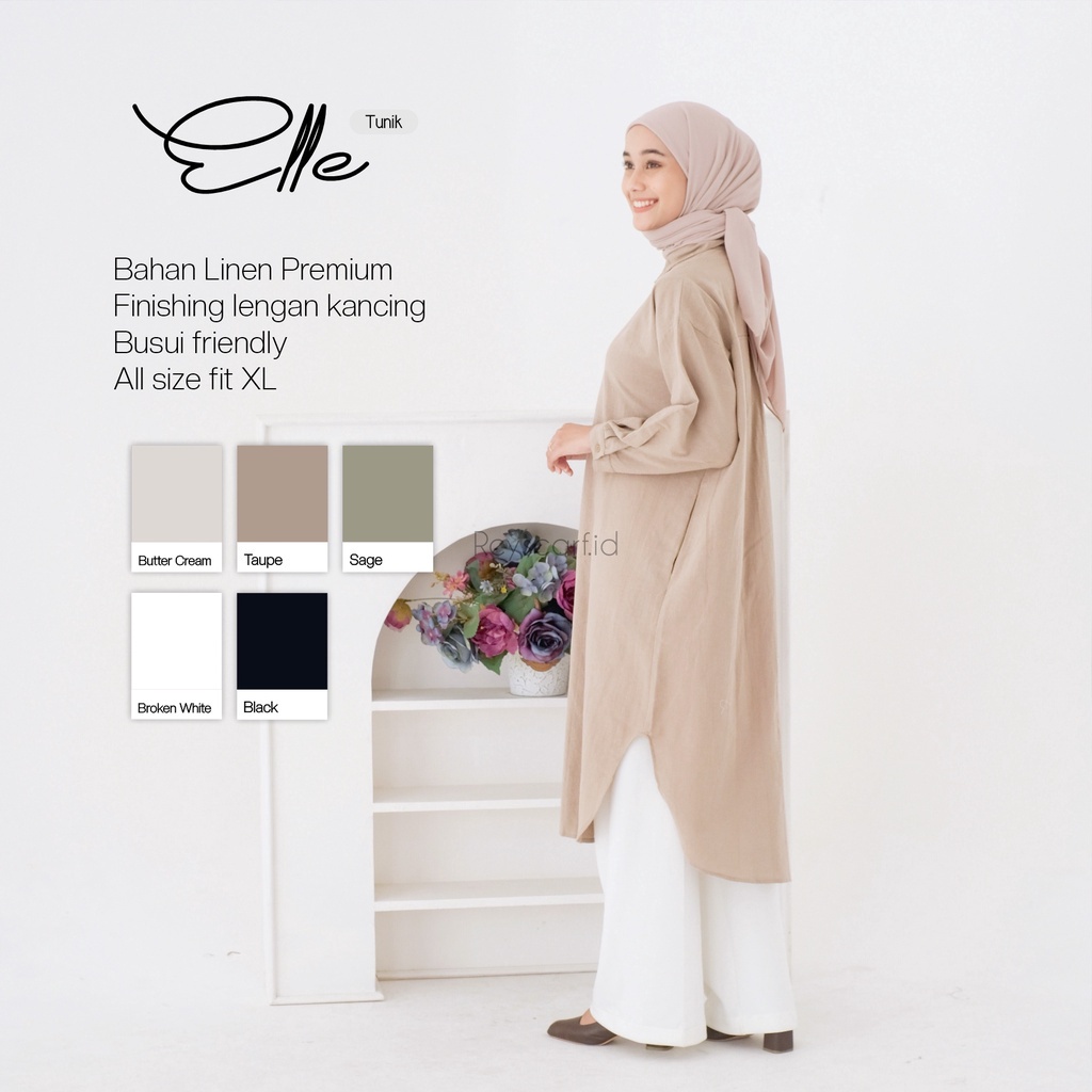 Elle Tunic Linen By Reyscarf.id- Bahan Cotton Linen Premium | Kemeja Panjang Wanita | Elle Long Shirt | Linen Long Outer | Tunic Linen | Bisa COD