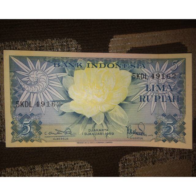 UANG KUNO UANG MAHAR 5 RUPIAH SERI BUNGA 1959 Gress