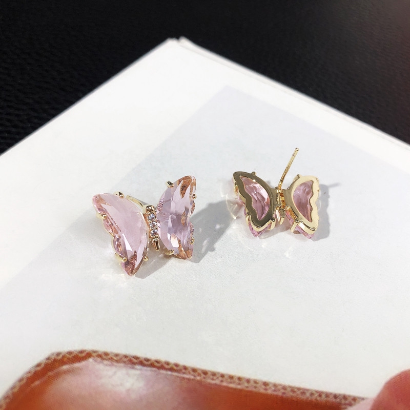 Shiny Crystal Butterfly Stud Earrings for Women Simple Style Purple  Insect Earrings Fashion Jewelry Gifts