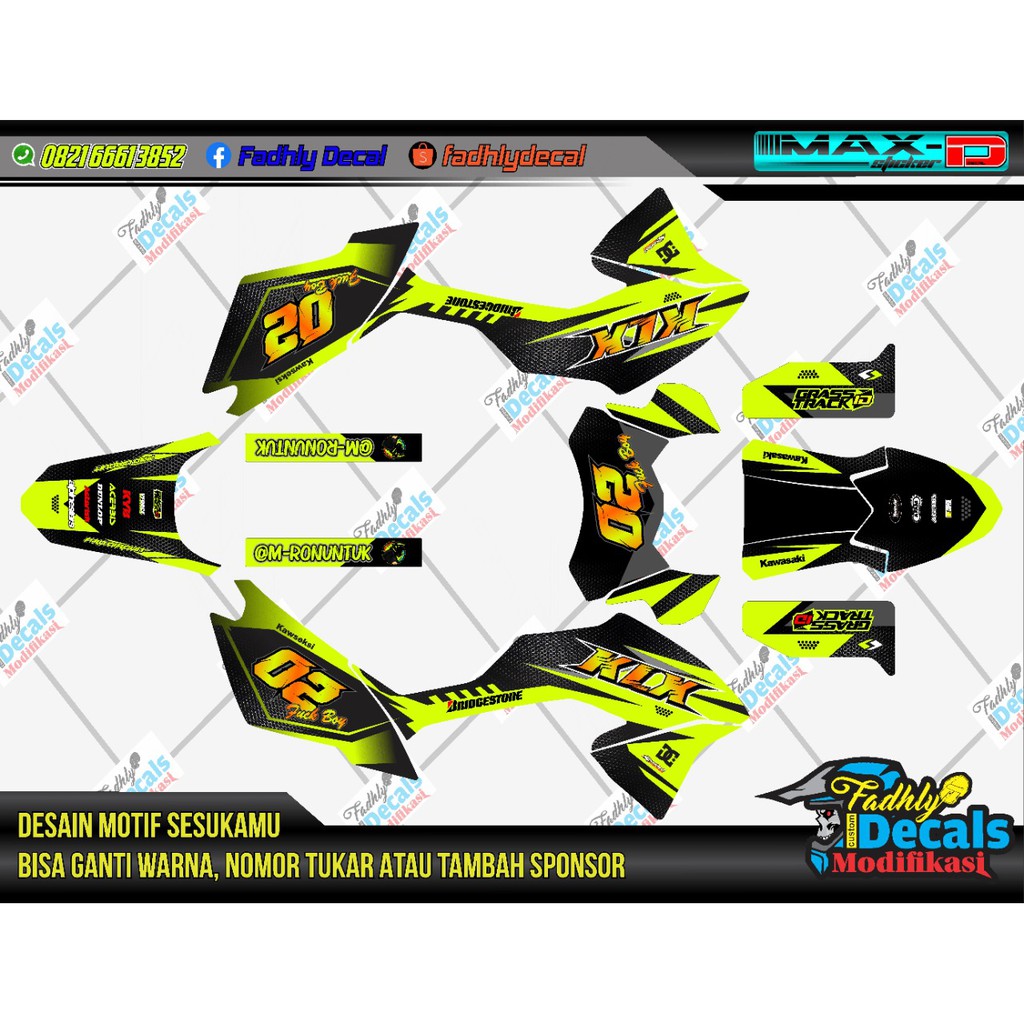 

Decal KLX BF Kuning stabilo Hitam Keren dengan beberapa pilihan warna Sticker Fullbody