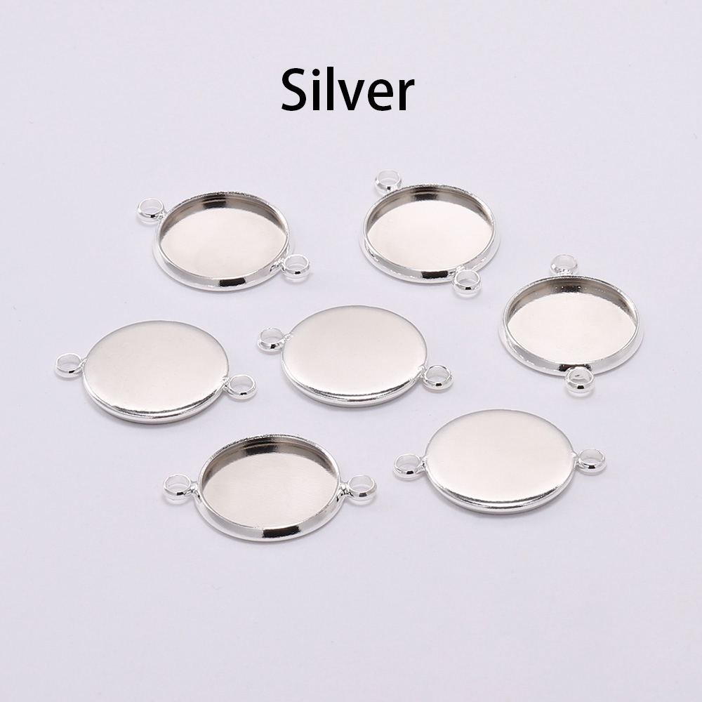 20pcs / Lot Tray Bezel Cabochon Kosong 10 12mm Warna Silver / Gold Untuk Membuat Perhiasan