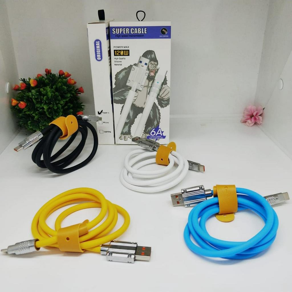 Kabel data TYPE C super 120w 6A S219 Fast Charging Zinc Alloy power max silicon material high quality cable BY SMOLL