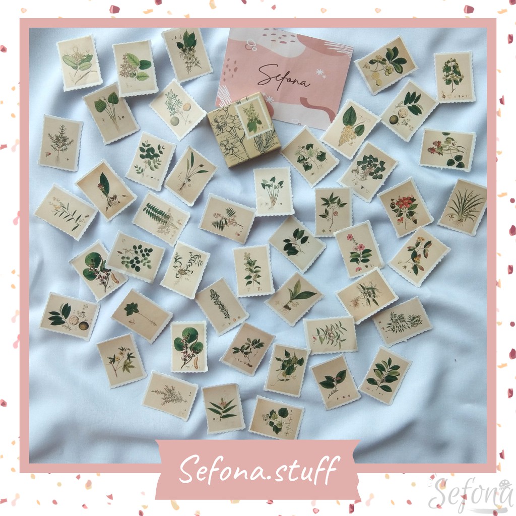 

Sticker Deco Box Tanaman Prangko Vintage Retro | Stiker Journal DIY Bujo Scrapbook Aesthetic Unik