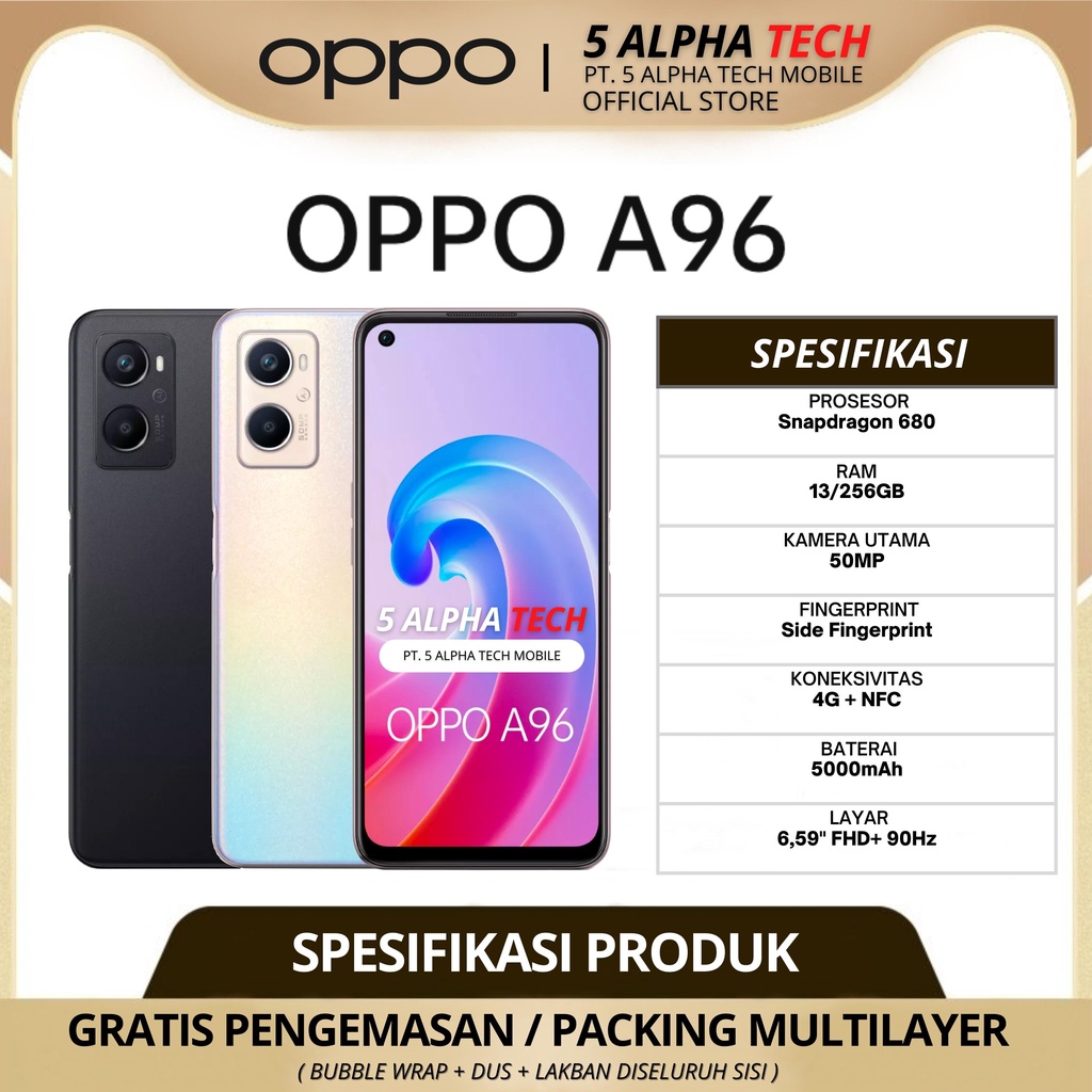 OPPO A96 NFC 13/256GB ( 8GB + 5GB EXTENDED RAM ) GARANSI RESMI OPPO