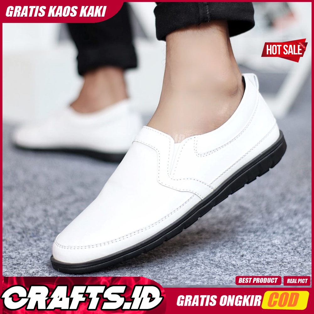 CRAFTS X KAIJIN Sepatu Casual Formal Kulit Syntetic Slip On Slop Original Antislip Kerja Kantor Kasual Pria Cowok