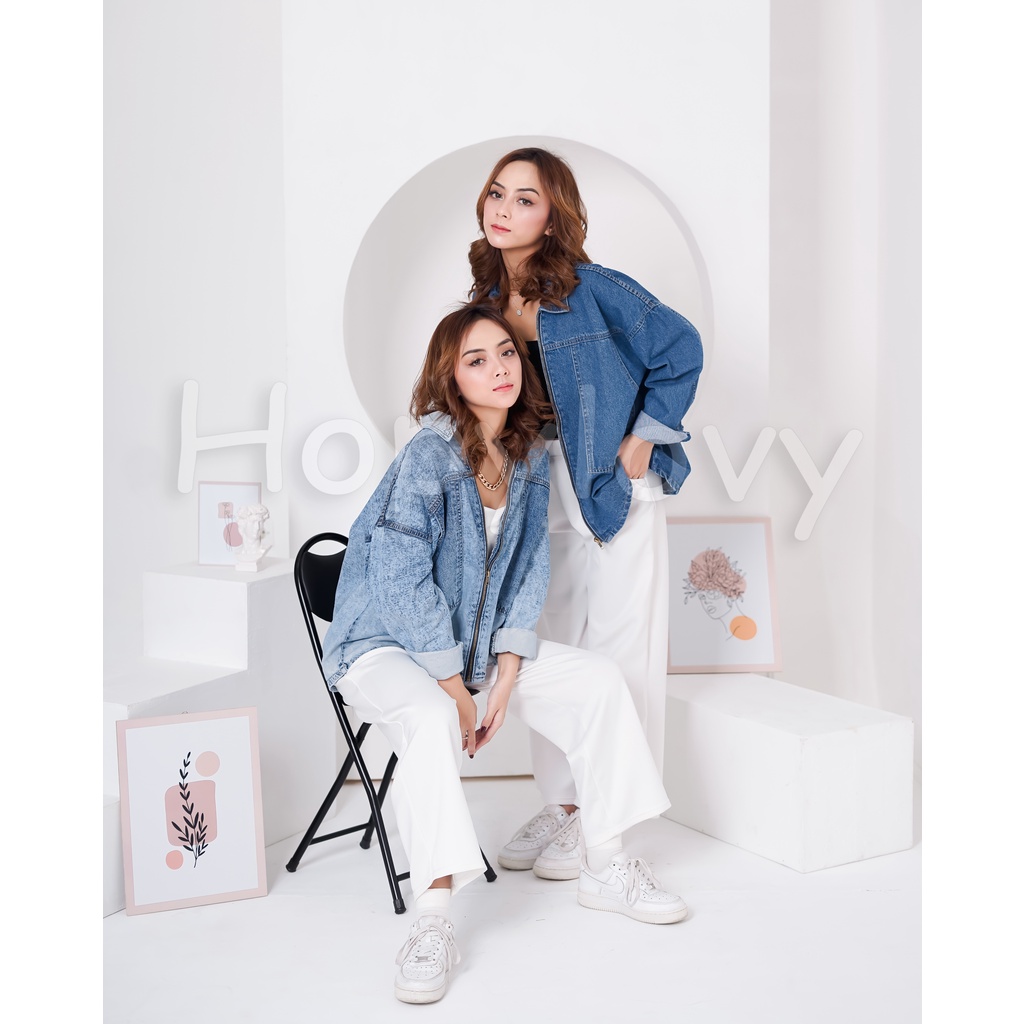 HOPYLOVY Jaket Jeans Wanita Oversize Kekinian Kamela