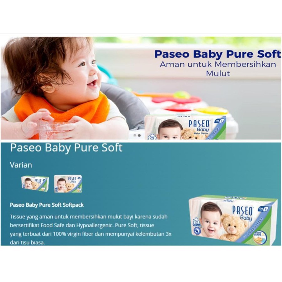 Paseo BABY TISSUE / Tisu Kering Bayi (130sheets/3ply) Facial Pure Soft