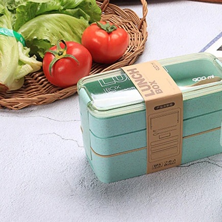 CPLIFE Kotak Makan Rantang 3 Layer Bento Box 900ml with Spoon &amp; Fork - NXM144