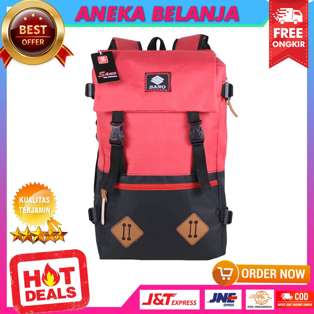 New Arrival Backpack Casual Stylish Fashionable Sano Distro Merah Kece Kuat Awet Tebal Tas Ekonomis