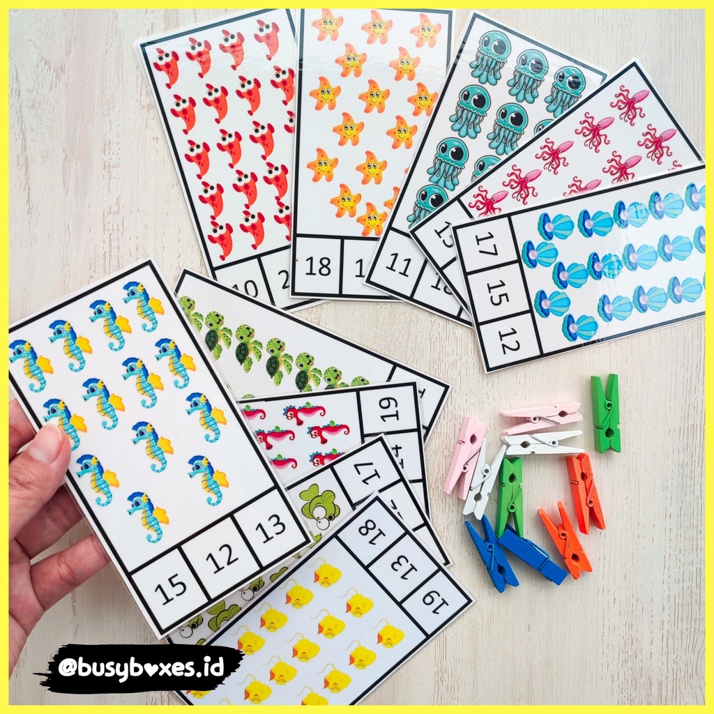 [busyboxes.id] Mainan Edukasi Counting Card Kartu Binatang seri Hewan laut belajar berhitung mainan matematika montessori preschool