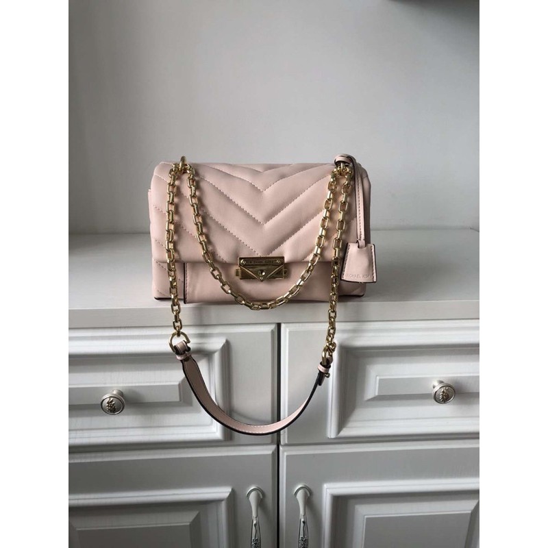 [ORIGINAL 100%] Michael Kors Cece Medium Quilted Leather Convertible Shoulder Bag - Soft Pink