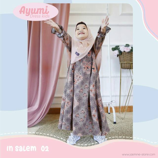 AYUMI KIDS DESS JASMINE BY LIDIA HADIWINOTO - GAMIS ANAK SYARI COUPLE BRANDED CREPE HQ MOTIF ELEGANT