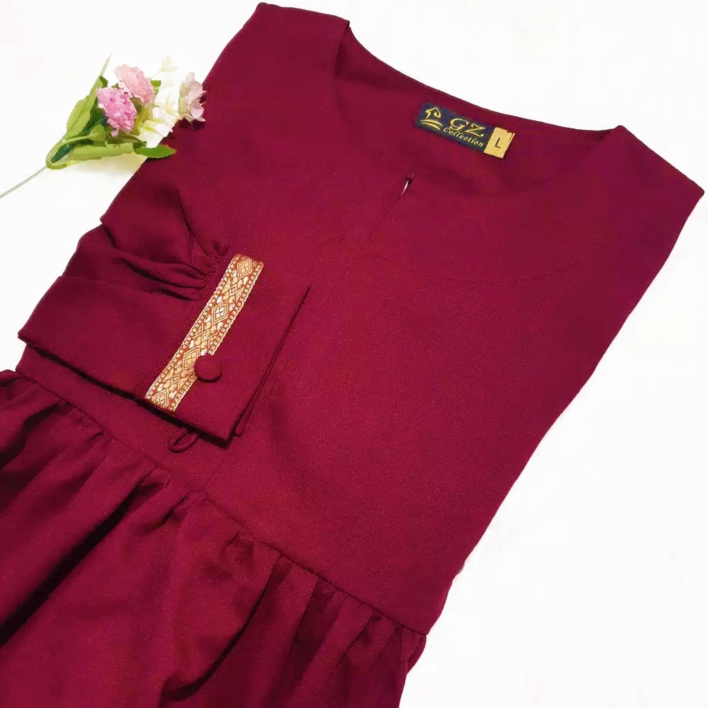 Nabilla Maxy Gamis Syari Gamis Merah Marun Polos Gamis Wanita Terbaru Gamis Murah Gamis Manasik Haji-Marun