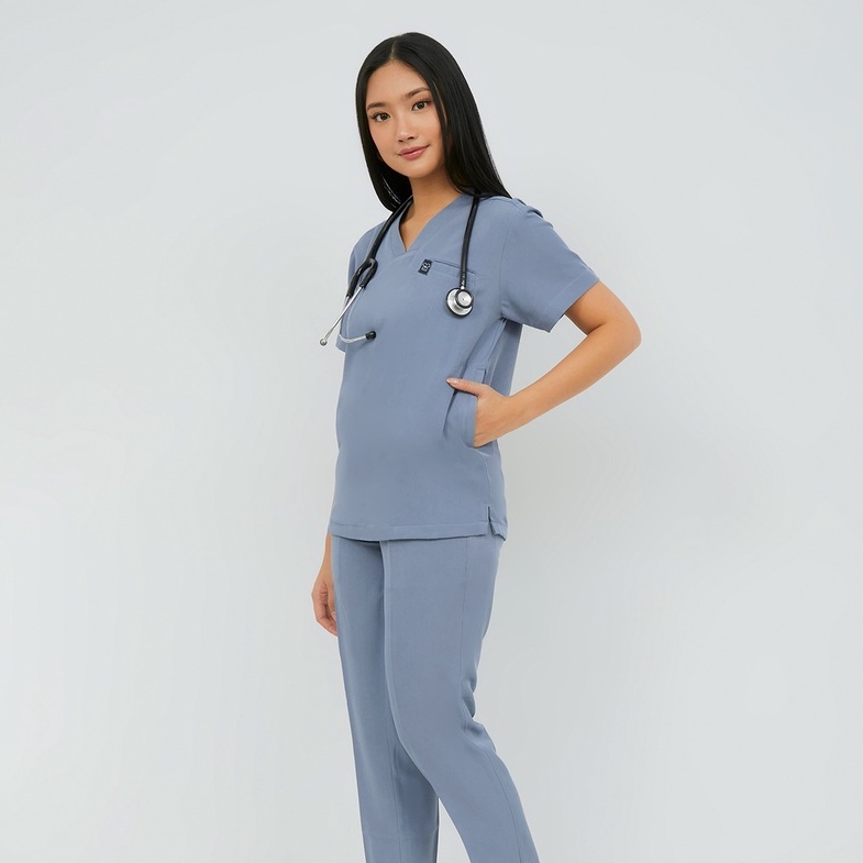 Baju Jaga V NECK SS - AIRY BLUE Scrubs Theatre Blues Empirical Lengan Pendek Celana Slim Fit