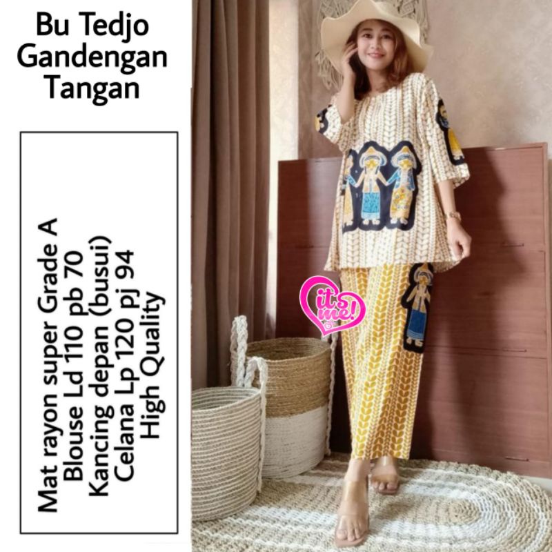Setelan Celana Bu TEDJO Gandengan Tangan Set/Bahan Rayon super, Adem, kancing depan, Busui