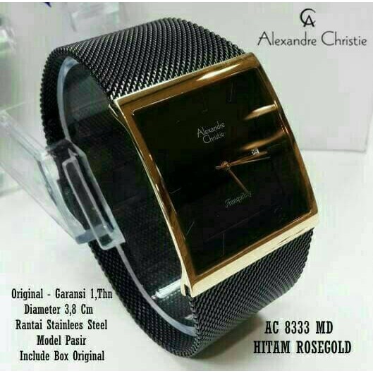 JAM TANGAN PRIA ASLI  ALEXANDRE CHRISTIE AC 8333 PRIA ROSEGOLD BLACK ORIGINAL  I TERLARIS I TERMURAH