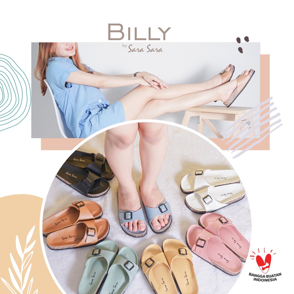 Sara Sara Billy Sandal Selop Wanita Model Birken Sendal Slop Casual Cantik Ban Satu Size 36-41