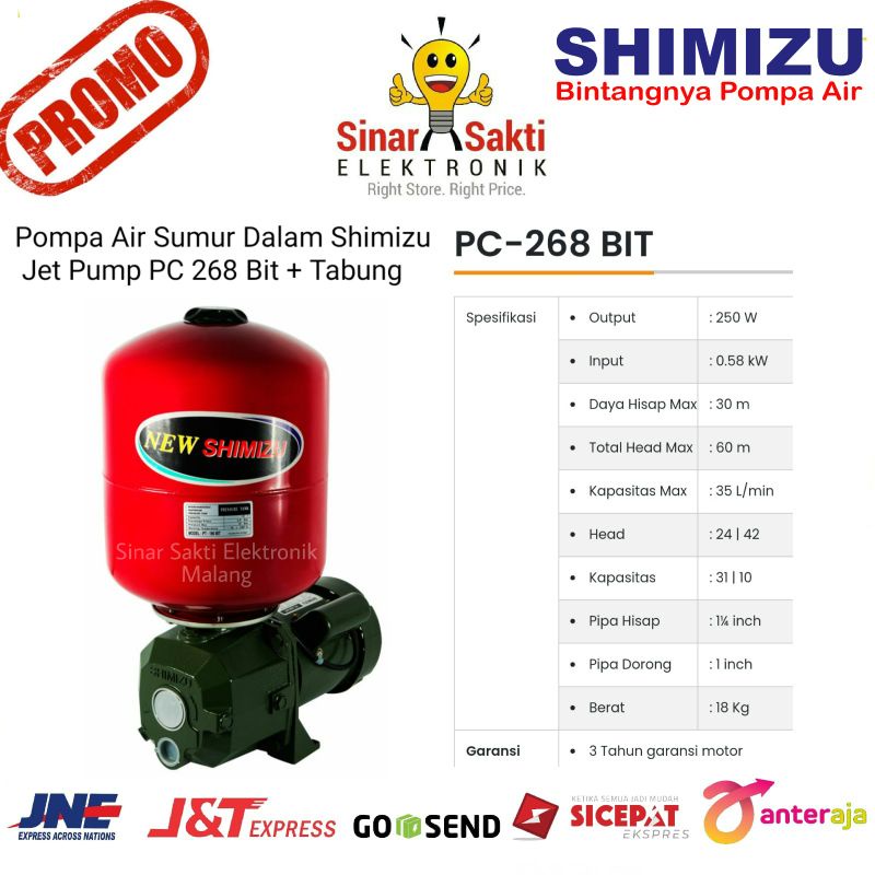 Pompa Air Sumur Dalam Shimizu Jet Pump PC 268 Bit + Tabung PC268 Garansi Resmi Malang
