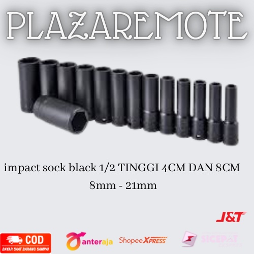 Mata Kunci Sok Impact / Impact Socket 1/2  tinggi 4cm dan 8 cm ukuran 8mm - 21mm