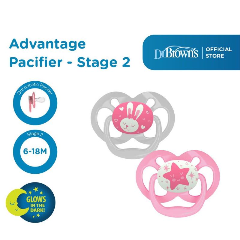 Dr Brown's Glow In The Dark Advantage Pacifier - Empeng Drbrown Set 2pcs