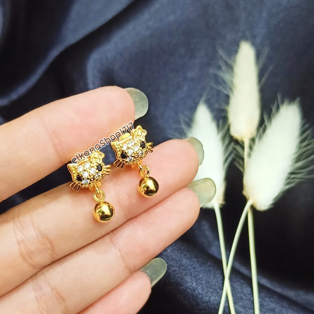 ANTING ANAK-ANAK HELLO KITTY JEPIT PERMATA/CLIP PERHIASAN LOGAM EMAS ANTI KARAT