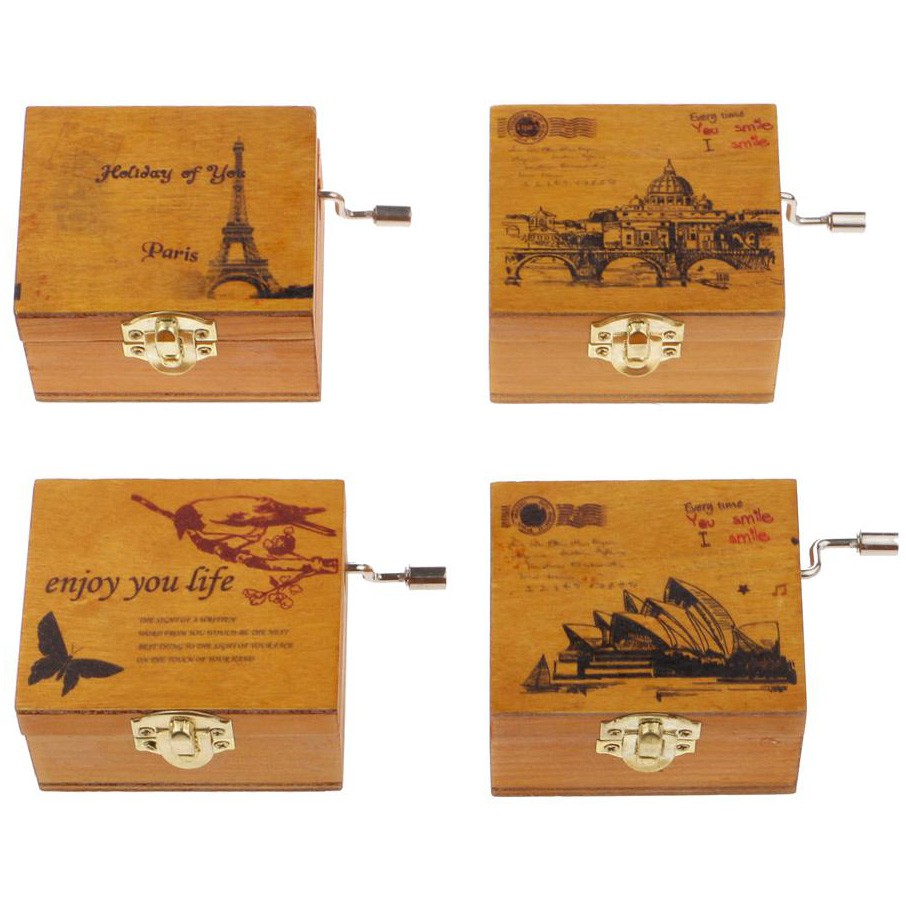 Kotak Musik Klasik Vintage Wooden Music Box - Yellow