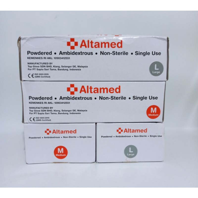 Altamed Sarung Tangan Latex Non Steril Box isi 100 pcs / Altamed Latex Gloves Sarung Tangan 100s