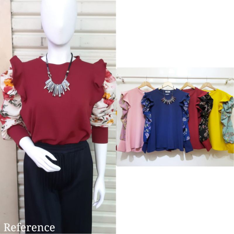 Baju Lengan Balon Motif Bunga Shopee Indonesia