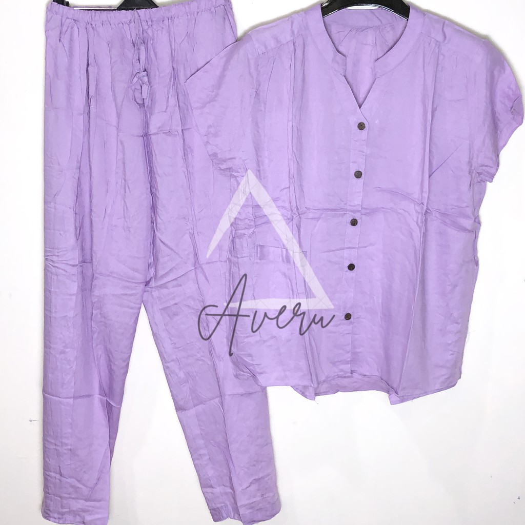 JUMBO Baju Tidur Wanita Piyama Setelan Rayon CP Celana Panjang - Polos-Lilac
