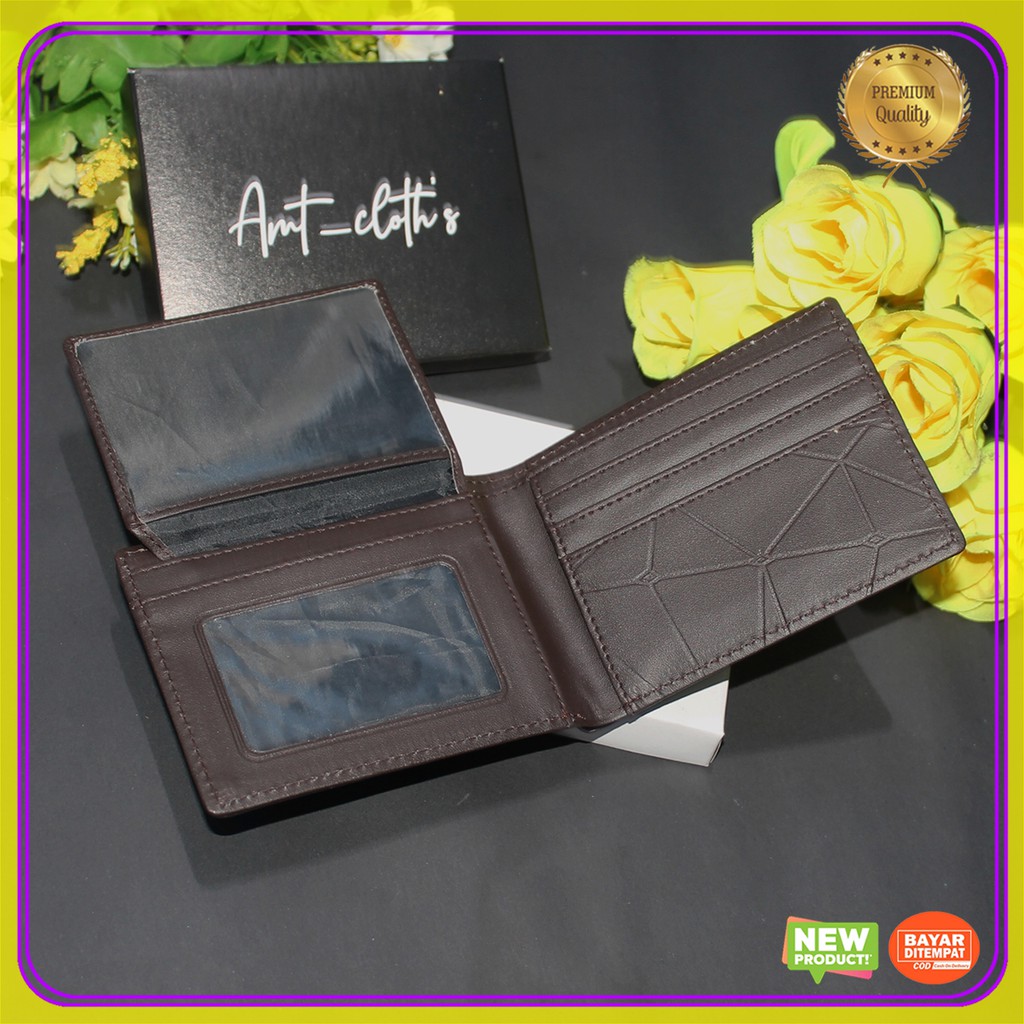 dompet kulit sintetis + box dompet pria AMT Cloth's dompet lipat dompet polos dompet kartu