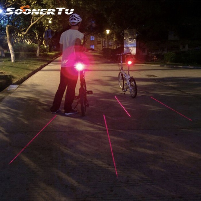 Lampu belakang sepeda dengan garis laser pengaman