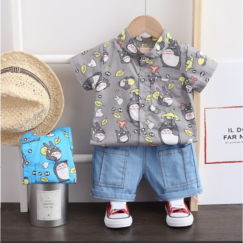 Fatihbaby - Setelan Kemeja Lengan Pendek Impor + Celana Levis Karakter