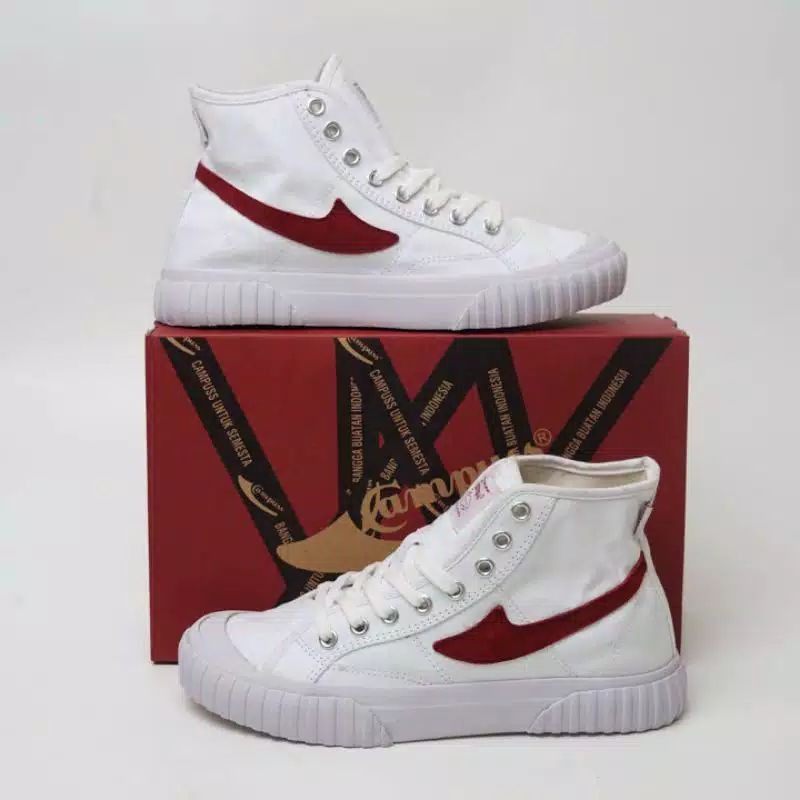 jual sepatu murah sneakers campuss semesta high white red original produk terlaris
