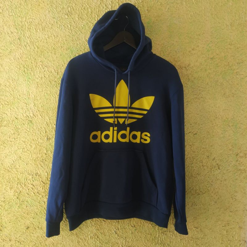 Adidas Hoodie 3foil original navy kuning sablon depan belakang