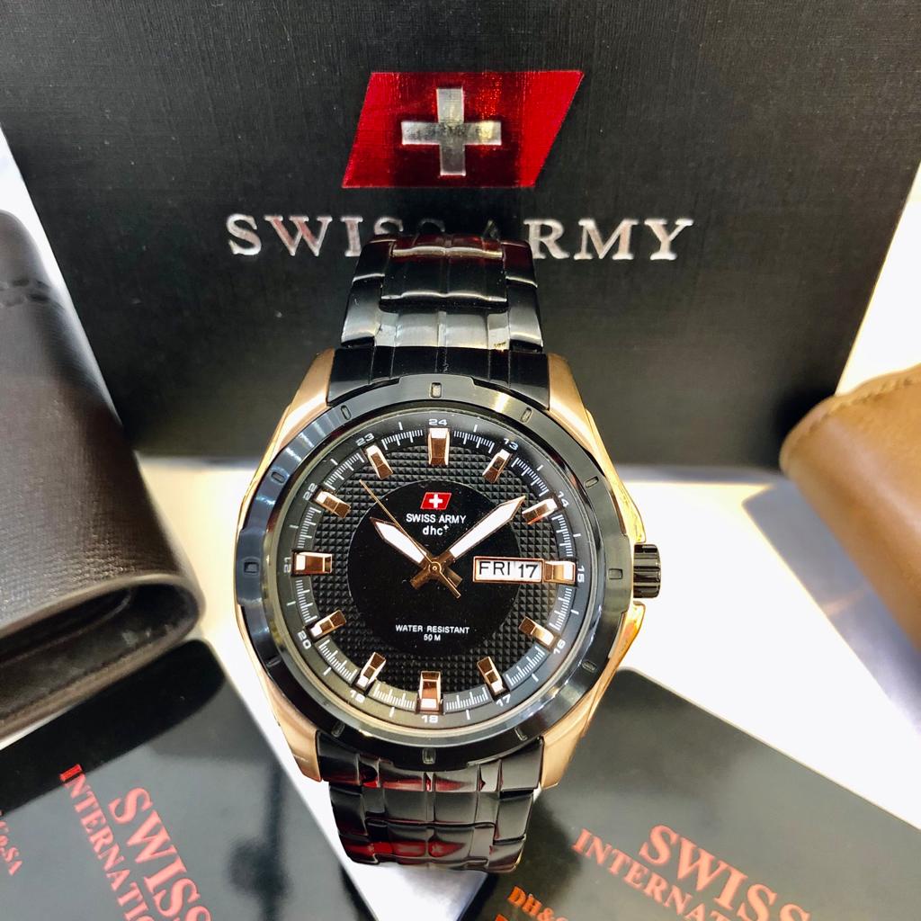 Limited Stock Jam Tangan Pria Original Brand SWISS ARMY 9128 Bergaransi 1 Tahun Bentuk Case Bulat St