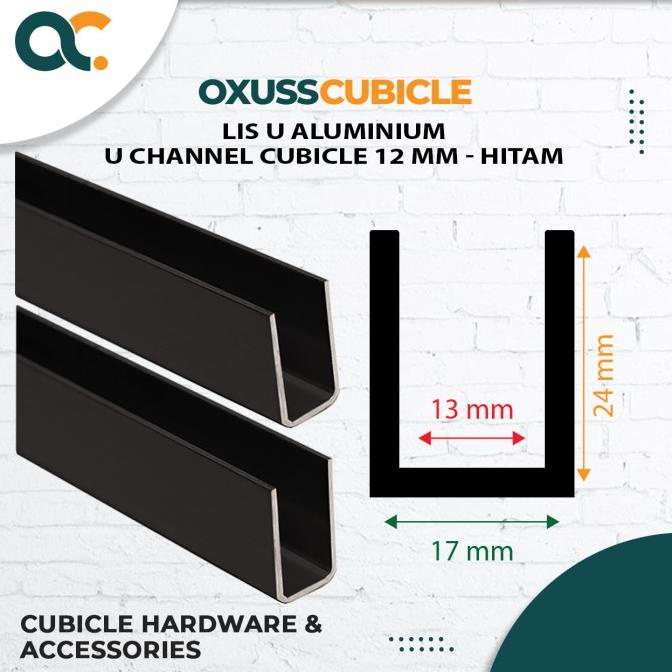 Lis U Aluminium / U Channel Cubicle Phenolic 12MM (1,85M) - Hitam