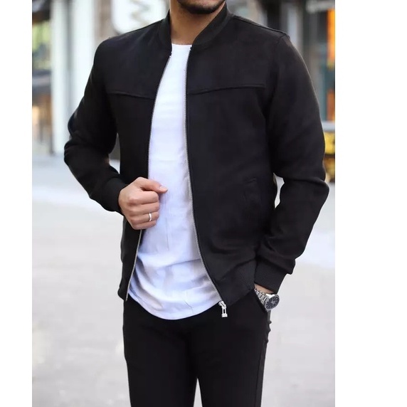 GRADE ORI NEW BOMBER PRIA HITAM POLOS ELEGAN