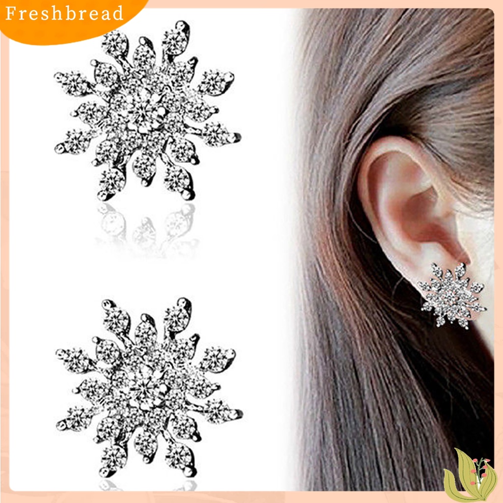 ? Fresh ? Anting Tusuk Motif Snowflake Hias Berlian Imitasi Elegan untuk Wanita / Hadiah