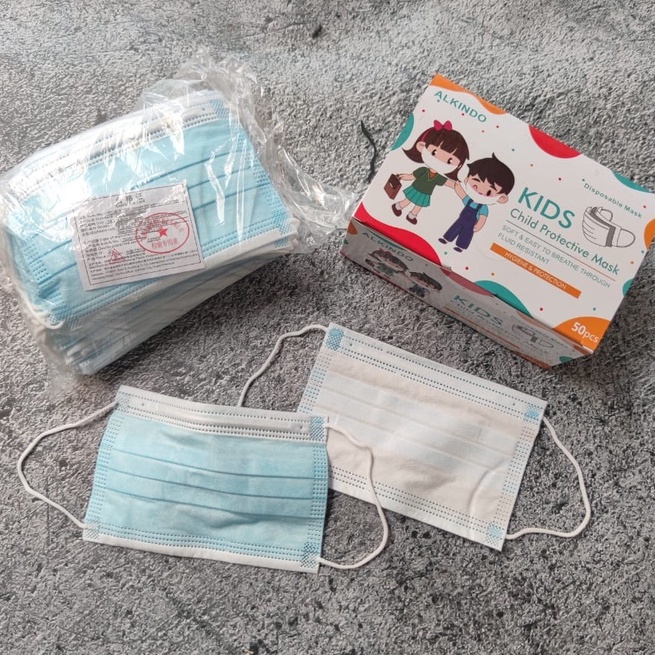 PER BOX 50PC - MASKER ANAK 3PLY CAREION NECARE ALKINDO WARNA POLOS