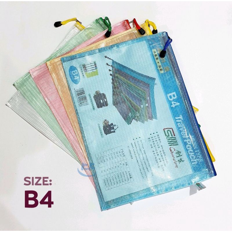 PC Zipper Bag Waterproof Information Bag B4/ LEBIH BESAR DARI F4. Map Buku Sekolah Transparent Mesh File Bag