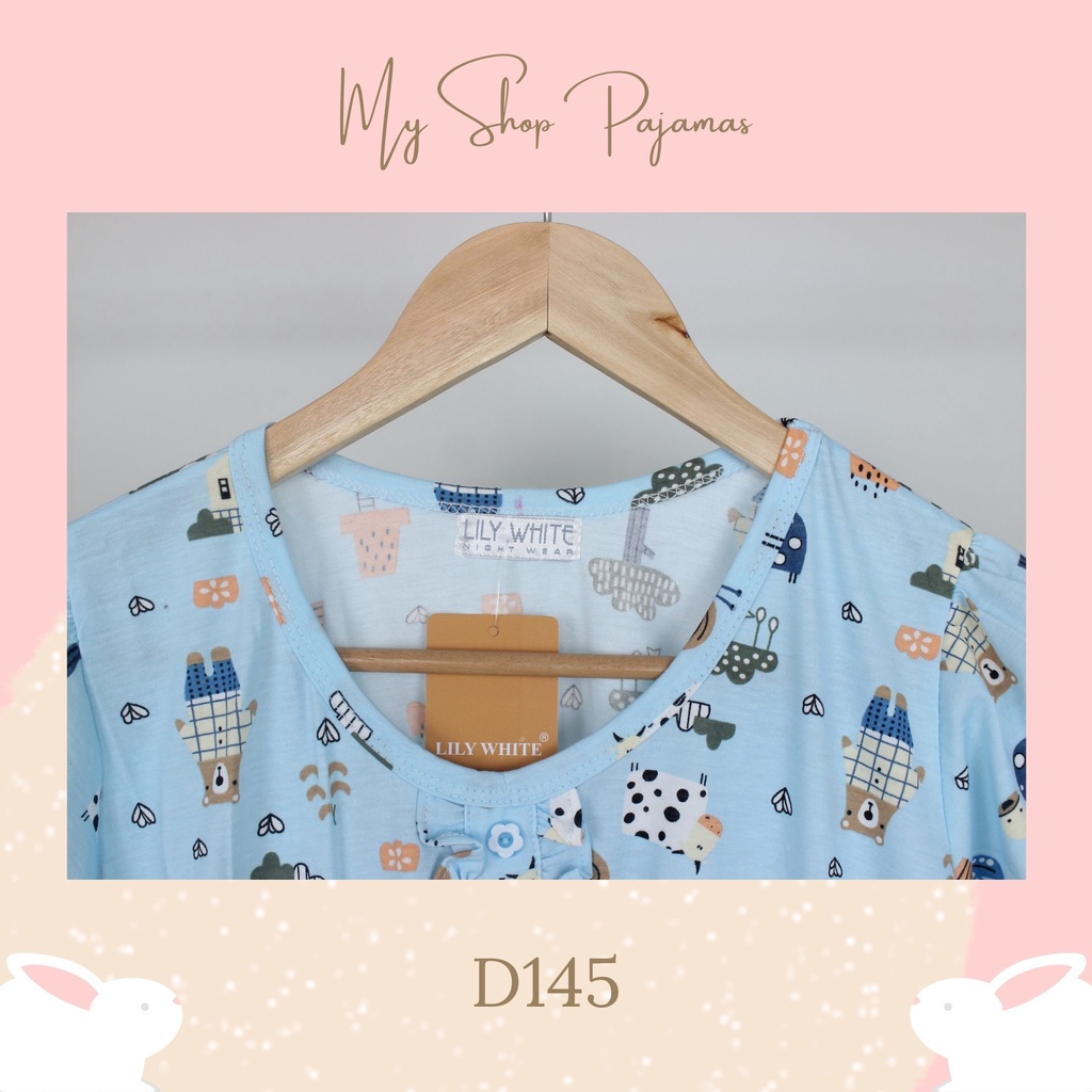 PIYAMA BABYDOLL WANITA TANGAN LENGAN PENDEK CELANA 3/4 LILY WHITE BAJUTIDUR DEWASA SLEEPWEAR PAJAMAS SPECIAL EDITION HPLW-D145 Biru