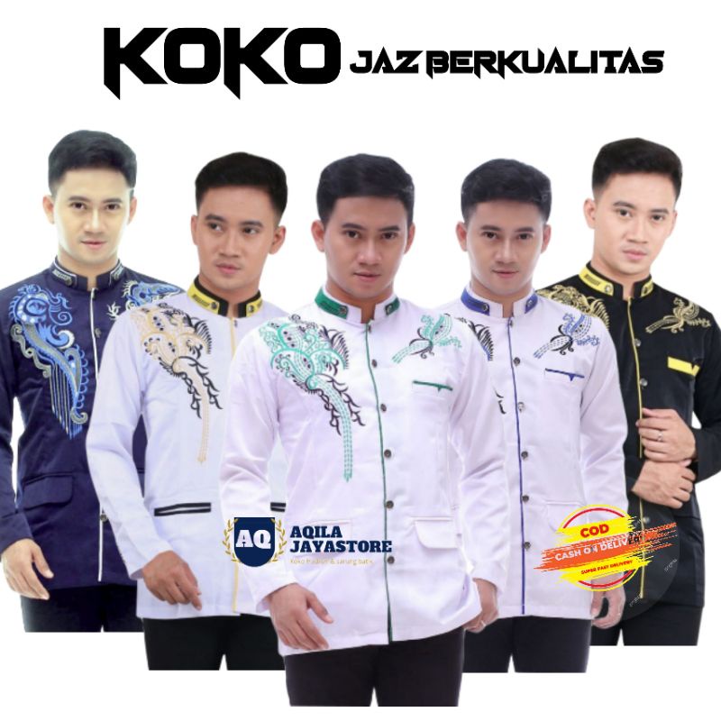 Baju Koko Pria Dewasa Lengan Putih | Jasko Pria Dewasa | Koko Jaz Bordir Putih