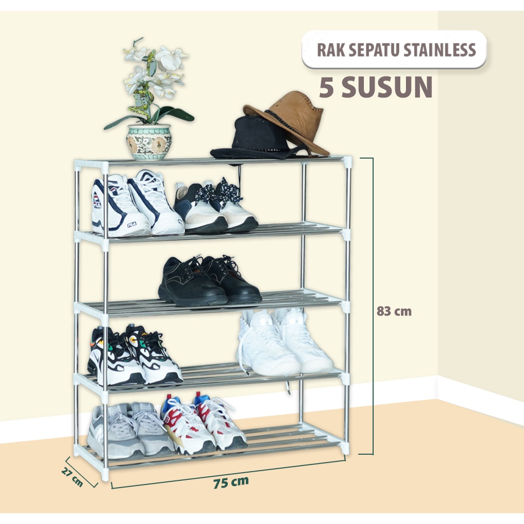 Rak Sepatu Sandal 5 Susun Stainless Besar Portable Multifungsi