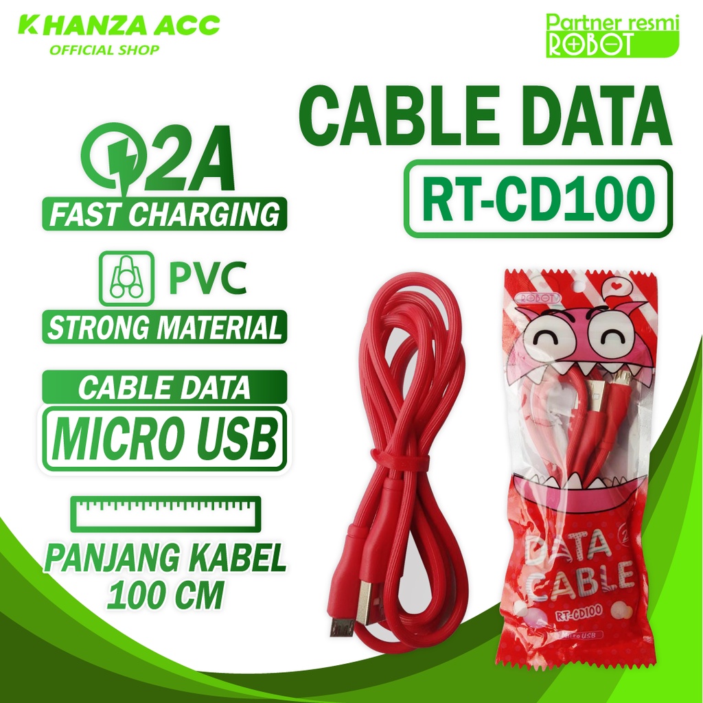 KHANZAACC KABEL DATA Robot RT-CD100 Micro USB Cable Colorful  (ECER SATUAN)