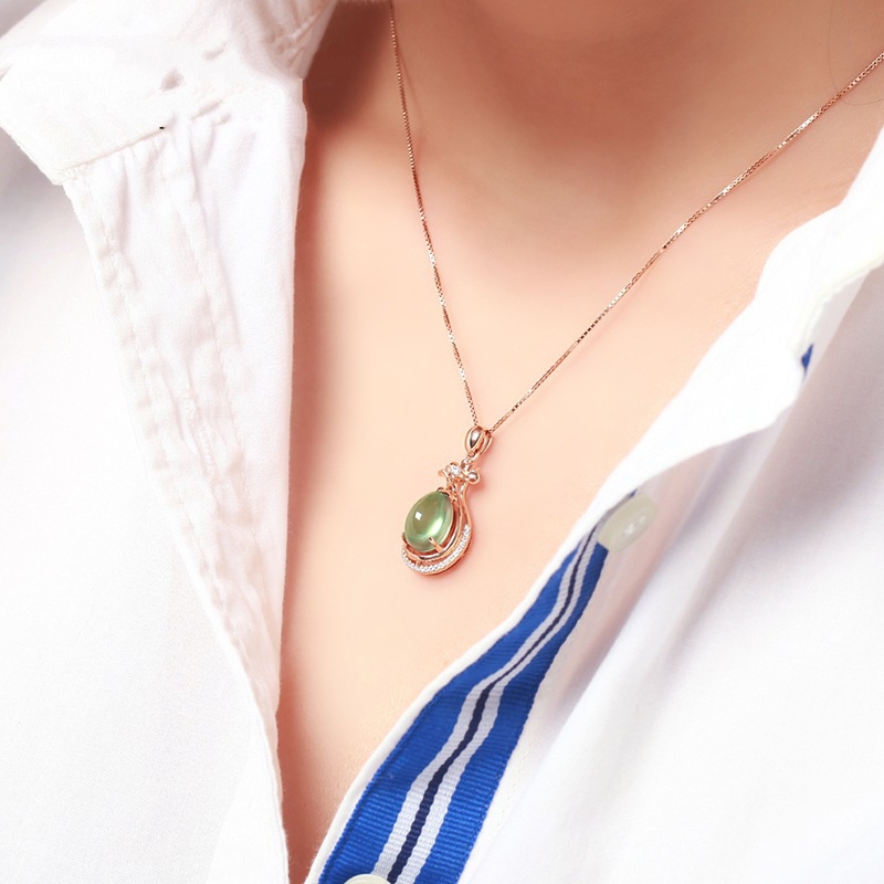 [Ready Stock]Fashion 18K Rose Gold Plated Emerald Necklace