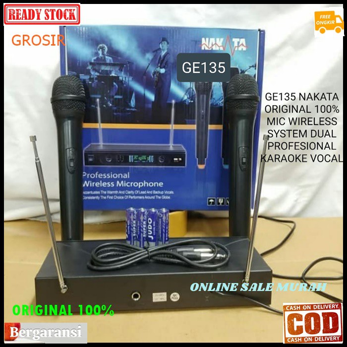 G135 Nakata original 100% mic karaoke sepasang GE135 mikrophone Wireless double microphone wireles dual mik pro suara audio sound sistem vokal vocal professional panggung dj studio dobel asli 2 channel G135  GARANSI UANG KEMBALI 100% JIKA TERBUKTI TIDAK O